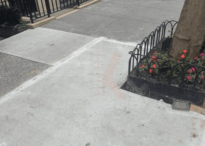 Sidewalk damage caused by tree roots lifting concrete slabs
