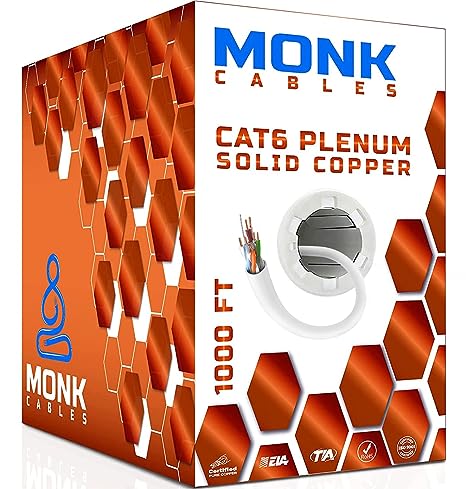 White Cat6 Solid Pure Bare Copper 1000ft Plenum UTP, 550Mhz, 23Awg (0.57mm), Ethernet Network Cable