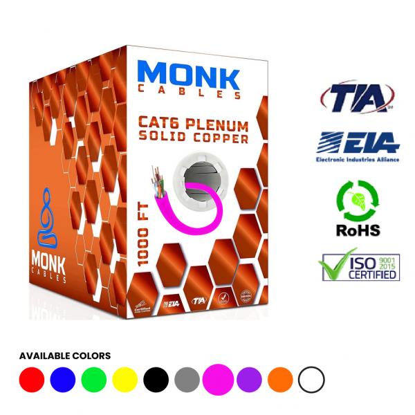 Pink Cat6 Solid Pure Bare Copper 1000ft Plenum UTP, 550Mhz, 23Awg (0.57mm), Ethernet Network Cable