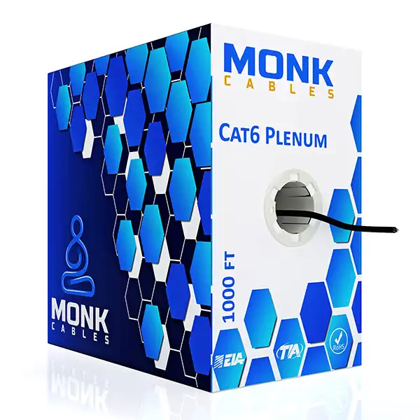 Black Cat6 Plenum 1000ft UTP (CMP) Rated 550Mhz 23Awg (0.57mm) Ethernet Network Cable