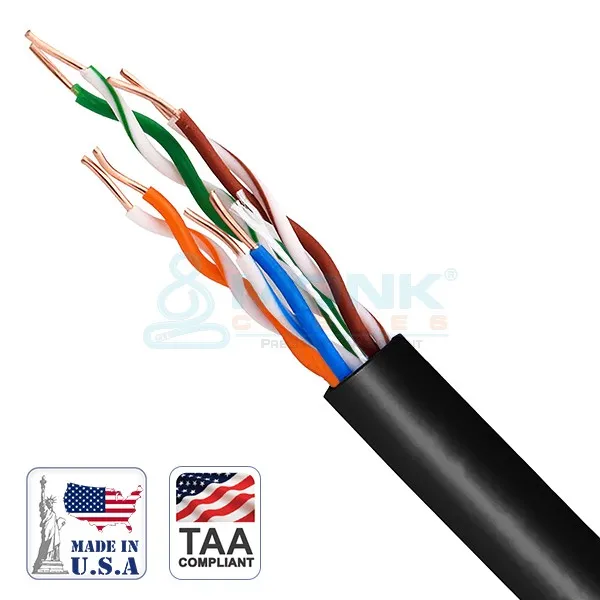 ETL Listed Black Plenum CAT6 1000ft 550MHz 4 Pair UTP Solid Pure Bare Copper Cable