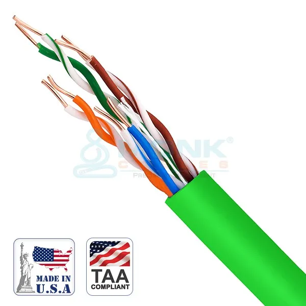 ETL Listed Green CAT6 Plenum  UTP 23 AWG 4 Pair Solid Bare Copper 550MHz 1000ft Pull Box