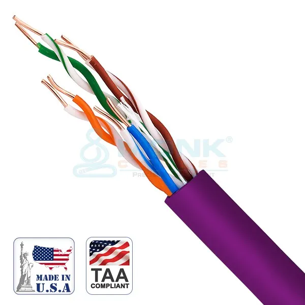 ETL Purple CAT6 Plenum 550MHz 23AWG UTP 4 Pair Solid Bare Copper 1000ft Pull Box