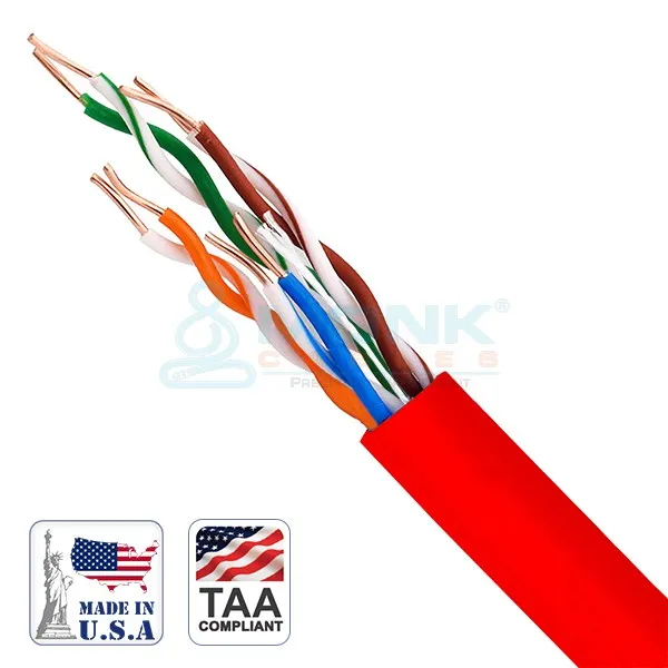UL-Listed (Verified) Red Plenum Cat6 1000ft Solid Bare Copper CMP Rated UTP 23AWG / 550MHz / 8C Cable (MADE IN USA)
